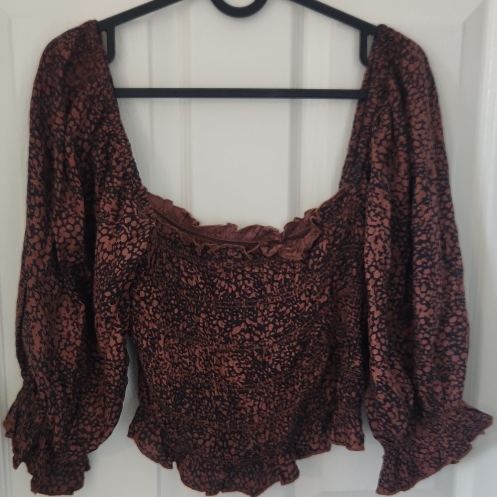 Urban Outfitters Women's Giselle Black and Brown Smocked Top Medium - Picture 8 of 10